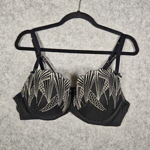 Lane Bryant Cacique Boost Balconette Black Beige Underwire Bra Art Deco Size 40D